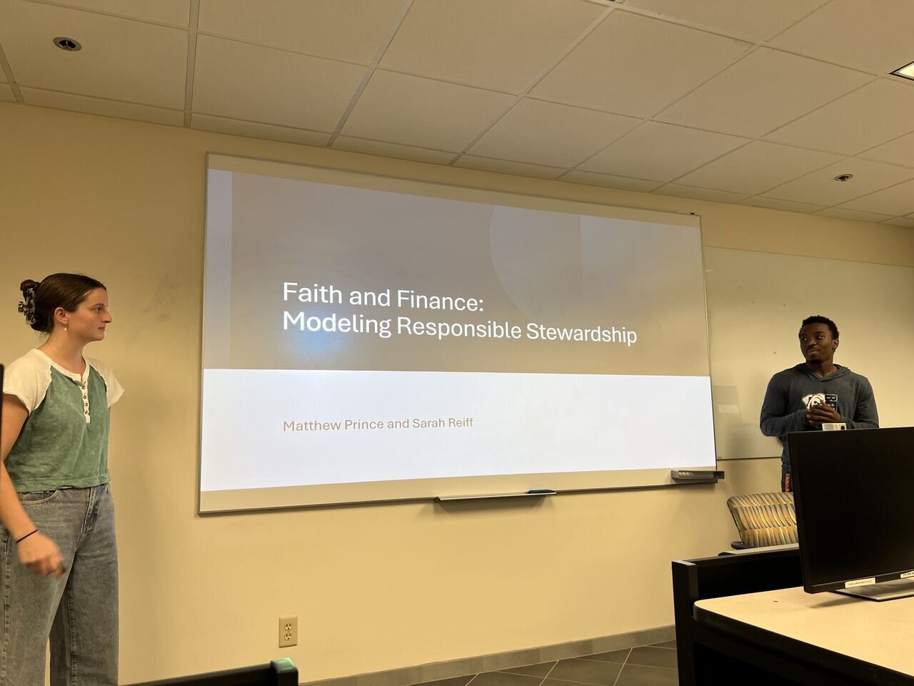 Students presenting a MATLAB project on responsible stewardship